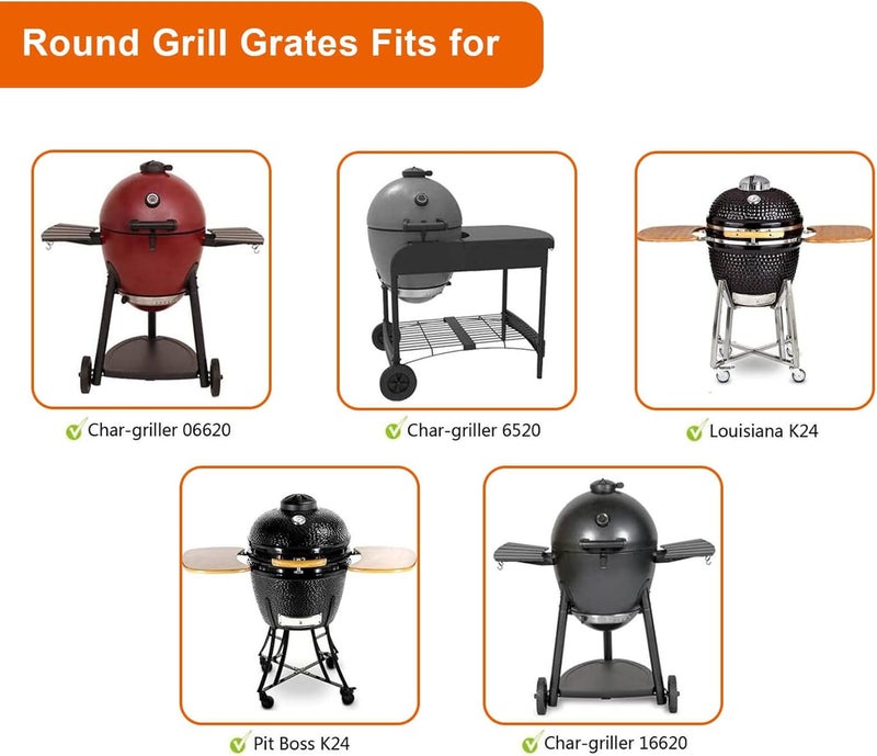 GRISUN 19.5" Round Grill Grate for Akorn Kamado Ceramic Grill, Pit Boss K24, Louisiana K24, Char-Griller 16620, 304 Stainless Steel Solid Rod Cooking Grates - Image 2